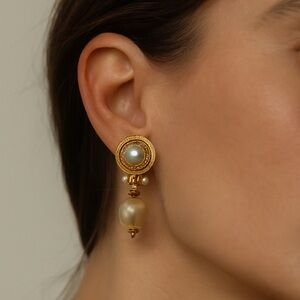 Ben-Amun Gold Earrings with Cream Pearls
Vintage